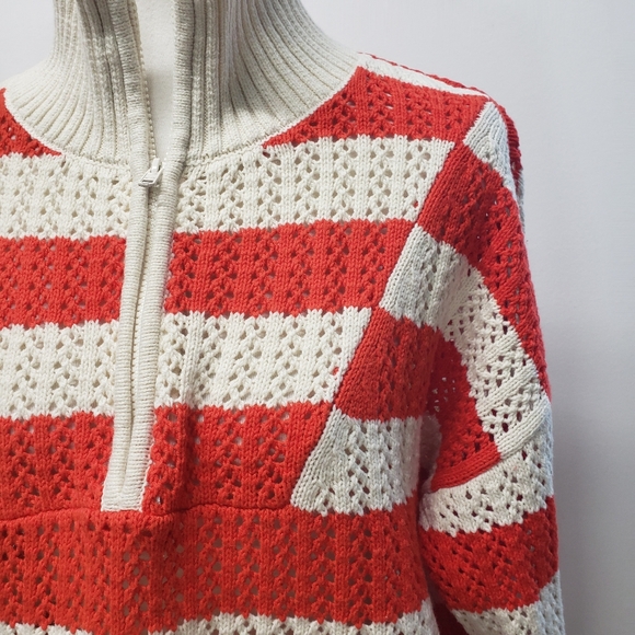 A New Day Womens Half Zip Mock Turtleneck Pullover Sweater Large Striped Preppy - Picture 8 of 12